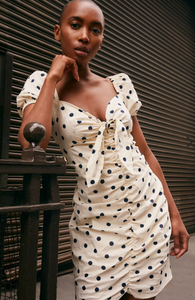 Black And White Spot Ruched Tie Front Mini Dress