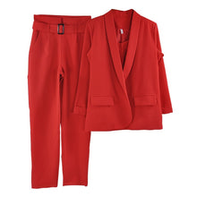 Load image into Gallery viewer, MVGIRLRU Office Ladies Solid 3 Pieces Set Buttonless Slim Blazer CamisTops and Pant Women Pants Suits