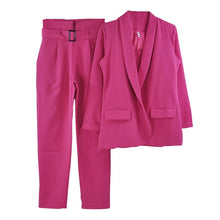Load image into Gallery viewer, MVGIRLRU Office Ladies Solid 3 Pieces Set Buttonless Slim Blazer CamisTops and Pant Women Pants Suits