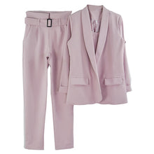 Load image into Gallery viewer, MVGIRLRU Office Ladies Solid 3 Pieces Set Buttonless Slim Blazer CamisTops and Pant Women Pants Suits