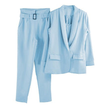 Load image into Gallery viewer, MVGIRLRU Office Ladies Solid 3 Pieces Set Buttonless Slim Blazer CamisTops and Pant Women Pants Suits