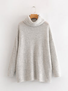 2019 Winter Candy Color Oversized Turtleneck Sweater Hot pink Mustard Color Loose Knitted Jersey