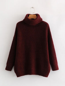 2019 Winter Candy Color Oversized Turtleneck Sweater Hot pink Mustard Color Loose Knitted Jersey