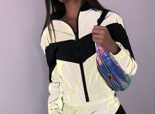 Load image into Gallery viewer, Women Tracksuits 2 Piece Set Reflective Zip Crop Top Pants Windbreaker Fashion Female Loose Glow Jacket Coat Trousers Plus Size