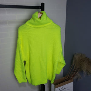 2019 Winter Candy Color Oversized Turtleneck Sweater Hot pink Mustard Color Loose Knitted Jersey