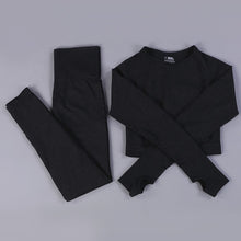 Load image into Gallery viewer, Women 2pcs Seamless Yoga Set Sport Suit Gymwear Workout Clothes Long Sleeve Gym Crop Top High Waist Leggings Fitness Sports Wear
