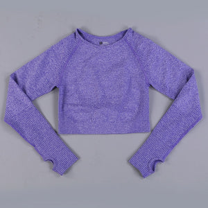 Women 2pcs Seamless Yoga Set Sport Suit Gymwear Workout Clothes Long Sleeve Gym Crop Top High Waist Leggings Fitness Sports Wear