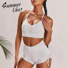 Load image into Gallery viewer, Short sleeves yoga set High Waist Shorts Sportswear Knot two piece suit female Vital Seamless Sport Suit Gym Clothes Folds Set