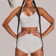 Load image into Gallery viewer, Short sleeves yoga set High Waist Shorts Sportswear Knot two piece suit female Vital Seamless Sport Suit Gym Clothes Folds Set