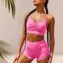 Load image into Gallery viewer, Short sleeves yoga set High Waist Shorts Sportswear Knot two piece suit female Vital Seamless Sport Suit Gym Clothes Folds Set
