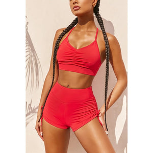 Short sleeves yoga set High Waist Shorts Sportswear Knot two piece suit female Vital Seamless Sport Suit Gym Clothes Folds Set
