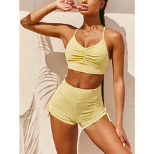 Load image into Gallery viewer, Short sleeves yoga set High Waist Shorts Sportswear Knot two piece suit female Vital Seamless Sport Suit Gym Clothes Folds Set