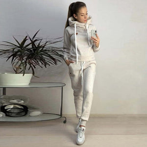 2020 Warm 2pcs Sport Sets Women Winter Autumn Tracksuit Long Sleeve Hoodie Top+Sweatpants Warm Outfits Running Suit Sportswear