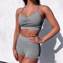 Load image into Gallery viewer, Short sleeves yoga set High Waist Shorts Sportswear Knot two piece suit female Vital Seamless Sport Suit Gym Clothes Folds Set