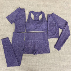 5pcs Women Vital Seamless Yoga Set Workout Sport Wear Gym Clothes Short / Long Sleeve Crop Top High Waist Sports Leggings Suit