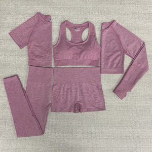 5pcs Women Vital Seamless Yoga Set Workout Sport Wear Gym Clothes Short / Long Sleeve Crop Top High Waist Sports Leggings Suit
