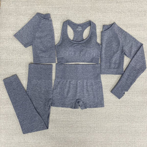 5pcs Women Vital Seamless Yoga Set Workout Sport Wear Gym Clothes Short / Long Sleeve Crop Top High Waist Sports Leggings Suit