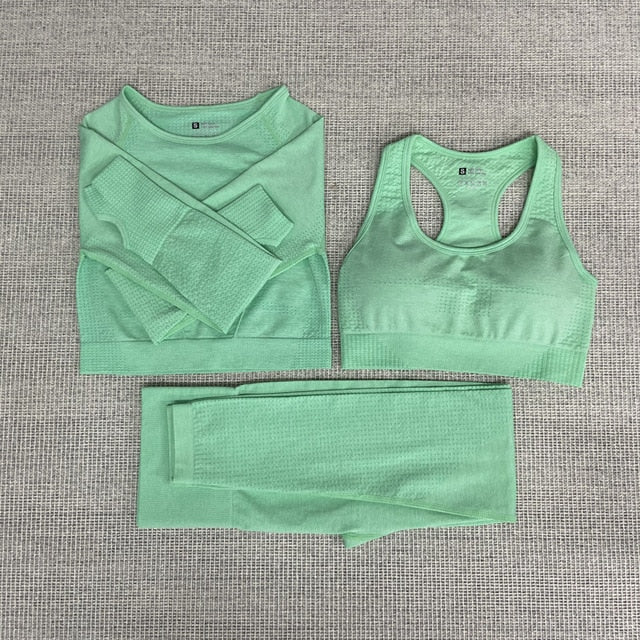 5pcs Women Vital Seamless Yoga Set Workout Sport Wear Gym Clothes Short / Long Sleeve Crop Top High Waist Sports Leggings Suit