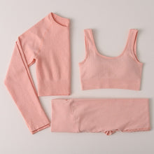 Load image into Gallery viewer, Peeli Ribbed Seamless Yoga Set Sport Suit Workout Clothes for Women Long Sleeve Gym Crop Top High Waist Leggings Fitness Set