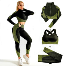 Load image into Gallery viewer, Women Seamless Yoga Sets 2Pcs/3Pcs Women&#39;s Zipper Tracksuit Long Sleeve +Sport Bra+Leggings Sports Suits Fitness Suits S-XL Size