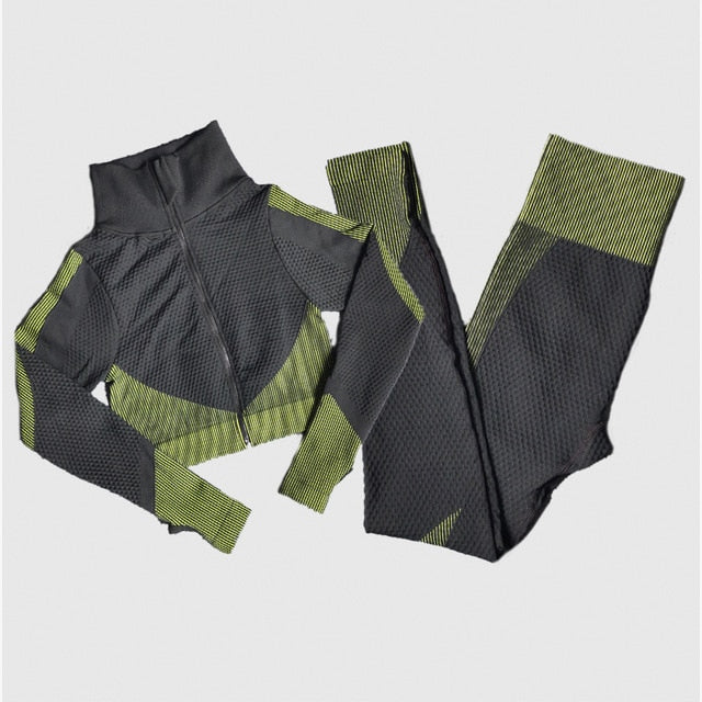 Women Seamless Yoga Sets 2Pcs/3Pcs Women's Zipper Tracksuit Long Sleeve +Sport Bra+Leggings Sports Suits Fitness Suits S-XL Size