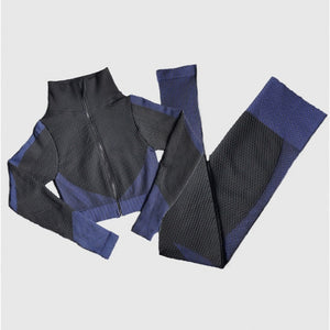 Women Seamless Yoga Sets 2Pcs/3Pcs Women's Zipper Tracksuit Long Sleeve +Sport Bra+Leggings Sports Suits Fitness Suits S-XL Size
