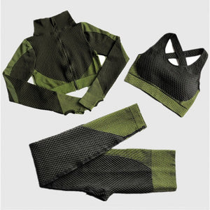 Women Seamless Yoga Sets 2Pcs/3Pcs Women's Zipper Tracksuit Long Sleeve +Sport Bra+Leggings Sports Suits Fitness Suits S-XL Size