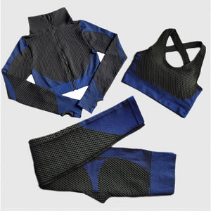 Women Seamless Yoga Sets 2Pcs/3Pcs Women's Zipper Tracksuit Long Sleeve +Sport Bra+Leggings Sports Suits Fitness Suits S-XL Size