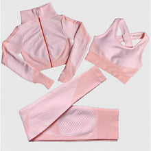 Load image into Gallery viewer, Women Seamless Yoga Sets 2Pcs/3Pcs Women&#39;s Zipper Tracksuit Long Sleeve +Sport Bra+Leggings Sports Suits Fitness Suits S-XL Size