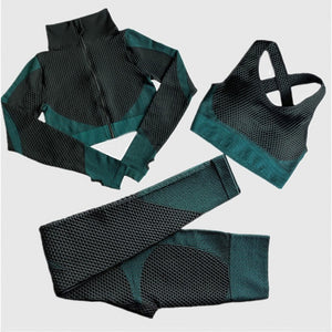 Women Seamless Yoga Sets 2Pcs/3Pcs Women's Zipper Tracksuit Long Sleeve +Sport Bra+Leggings Sports Suits Fitness Suits S-XL Size