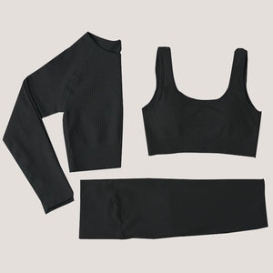 Peeli Ribbed Seamless Yoga Set Sport Suit Workout Clothes for Women Long Sleeve Gym Crop Top High Waist Leggings Fitness Set