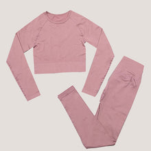 Load image into Gallery viewer, Peeli Ribbed Seamless Yoga Set Sport Suit Workout Clothes for Women Long Sleeve Gym Crop Top High Waist Leggings Fitness Set