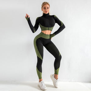 Seamless Women Yoga Sets Female Sport Gym Suits Wear Running Clothes Women Fitness Sport Gym Set Women Long Sleeve Yoga Clothing