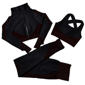 Women Seamless Yoga Sets 2Pcs/3Pcs Women's Zipper Tracksuit Long Sleeve +Sport Bra+Leggings Sports Suits Fitness Suits S-XL Size
