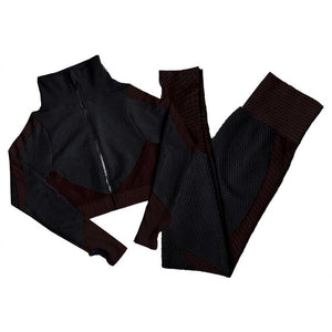 Women Seamless Yoga Sets 2Pcs/3Pcs Women's Zipper Tracksuit Long Sleeve +Sport Bra+Leggings Sports Suits Fitness Suits S-XL Size