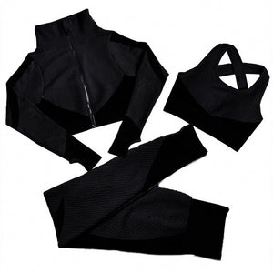Women Seamless Yoga Sets 2Pcs/3Pcs Women's Zipper Tracksuit Long Sleeve +Sport Bra+Leggings Sports Suits Fitness Suits S-XL Size