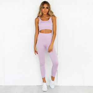 2PCS/Set Seamless Fitness Women Yoga Suit High Stretchy Workout Sport Set Padded Sports Bra High Waist Sports Legging Gym