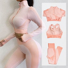 Load image into Gallery viewer, Fitness Suits Yoga Women Outfits 3pcs Sets Long Sleeve Shirt+Sport Bra+Seamless Leggings Workout Running Clothing Gym Wear,LF051