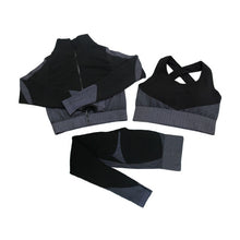 Load image into Gallery viewer, Fitness Suits Yoga Women Outfits 3pcs Sets Long Sleeve Shirt+Sport Bra+Seamless Leggings Workout Running Clothing Gym Wear,LF051