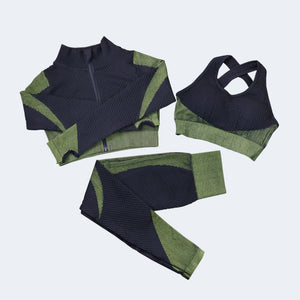 Fitness Suits Yoga Women Outfits 3pcs Sets Long Sleeve Shirt+Sport Bra+Seamless Leggings Workout Running Clothing Gym Wear,LF051
