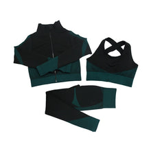 Load image into Gallery viewer, Fitness Suits Yoga Women Outfits 3pcs Sets Long Sleeve Shirt+Sport Bra+Seamless Leggings Workout Running Clothing Gym Wear,LF051