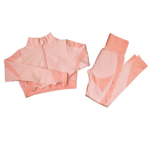 Fitness Suits Yoga Women Outfits 3pcs Sets Long Sleeve Shirt+Sport Bra+Seamless Leggings Workout Running Clothing Gym Wear,LF051